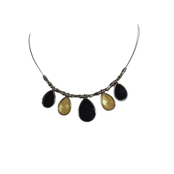 Yellow Black Stone Cabochon Glass Necklace Bead Spring Summer Fashion Jewelry - Picture 5 of 14